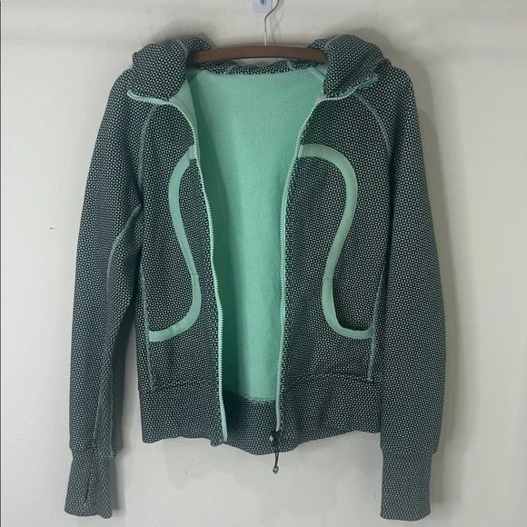 LULULEMON Scuba Hoodie Cotton Fleece Zip Jacket Mint Green Black Size 8 - Picture 14 of 16